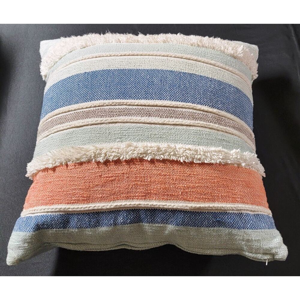 Multicolor Striped Throw Pillow Cushion Textured Boho Decor Large 22" x 22"